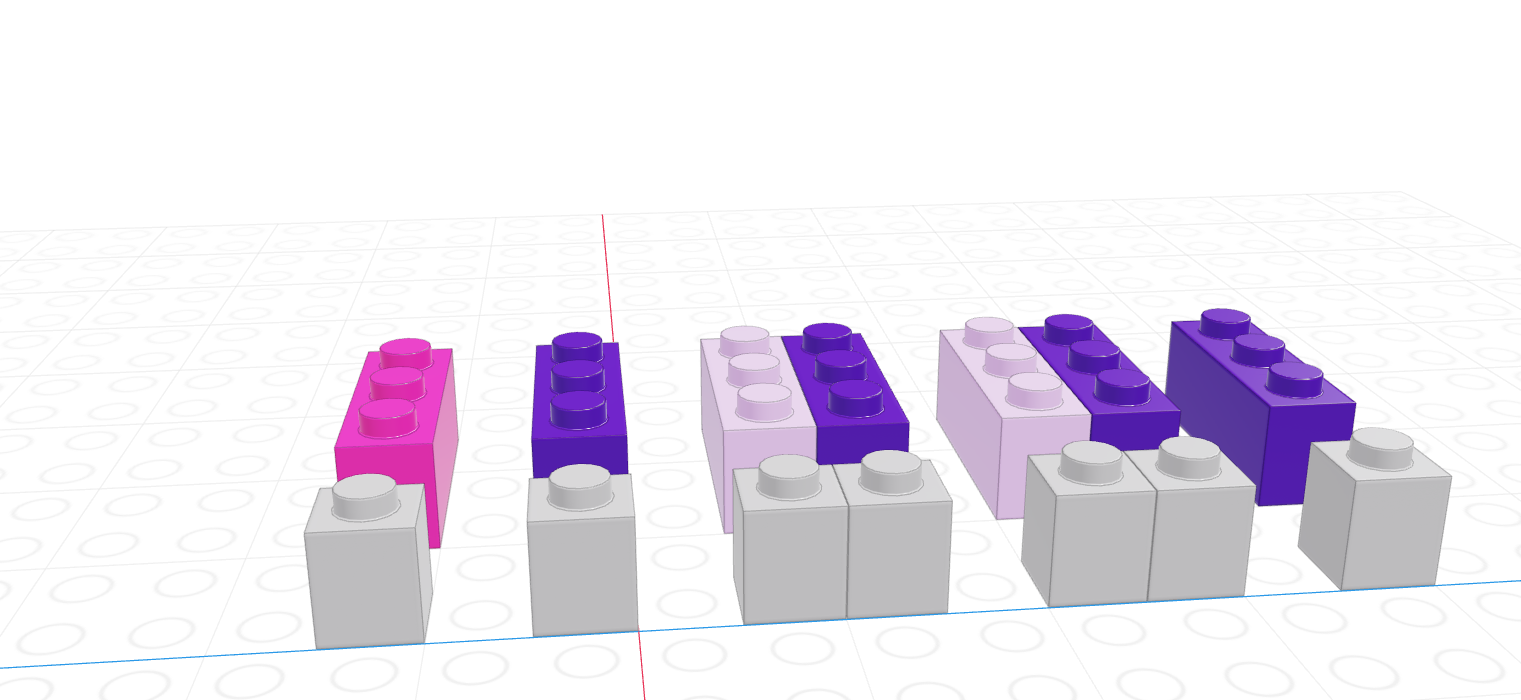 a pink/purple hued set of 1x3 bricks representing a vector and a corresponding set of 1x1 grey bricks representing the logical index vector of the same length. The black bricks (and corresponding values of the previous vector) have been removed (filtered out).